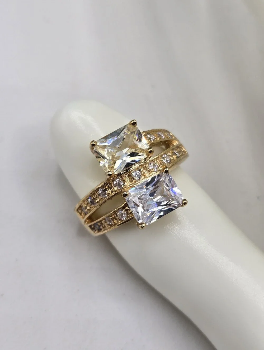 Swarovski Crystal Elements Gold Statement Ring Light Yellow Citrine Clear Size 7